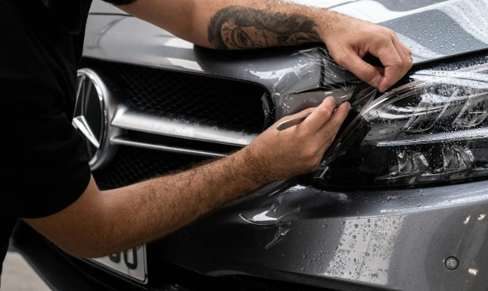 a man waxing the hood of a car